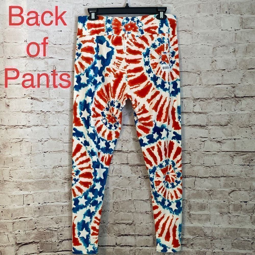 LuLaRoe TC Tall Curvy Patriotic Tie Dye Stars Red White Blue Leggings NWOT NEW - Picture 3 of 6